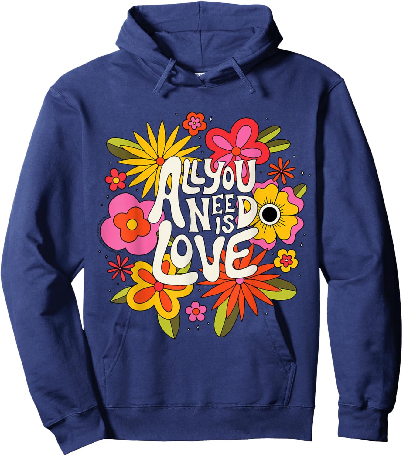 The Beatles - Retro Floral : Black, S, , Half-sleeve, Jumper, Beatles Fans All Ages Hoodie - Hoodie | Navy