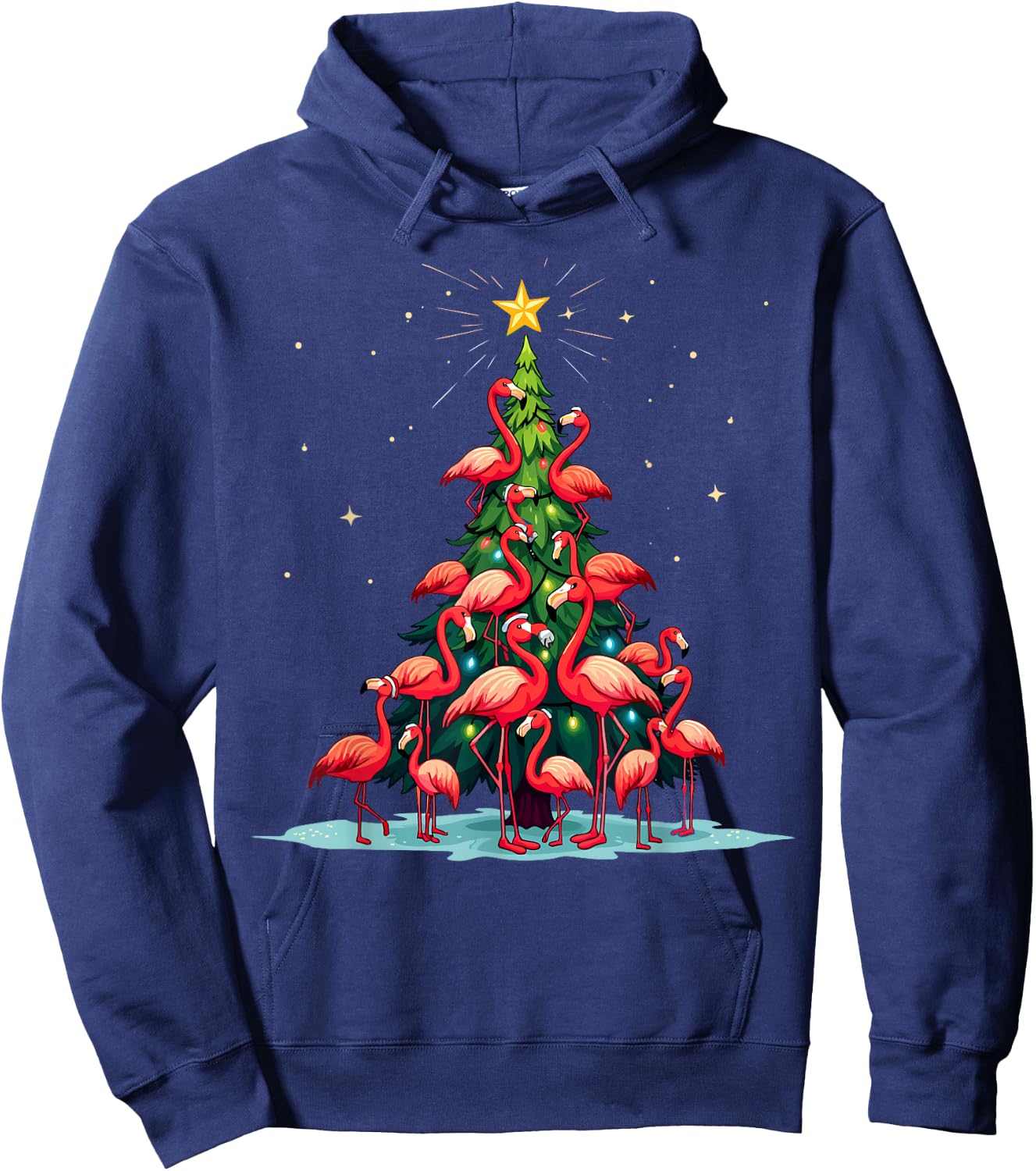 Flamingo Christmas Tree. Funny Pinkie Holiday Flamingo Hoodie - Hoodie | Navy