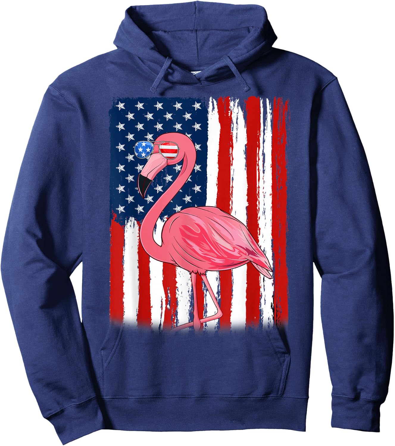 Flamingo US America Flag Men Women 4th of July Patriotic Hoodie - Hoodie | Navy