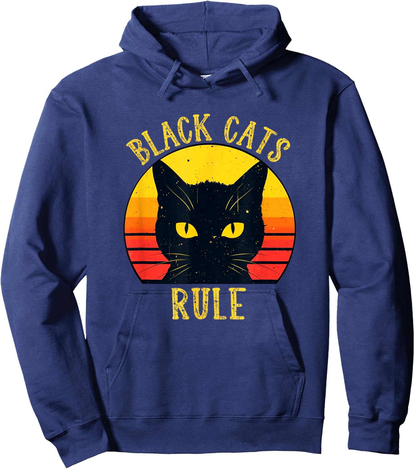 Black Cats Rule Retro Cat Eyes Sunset Fun Hoodie - Hoodie | Navy