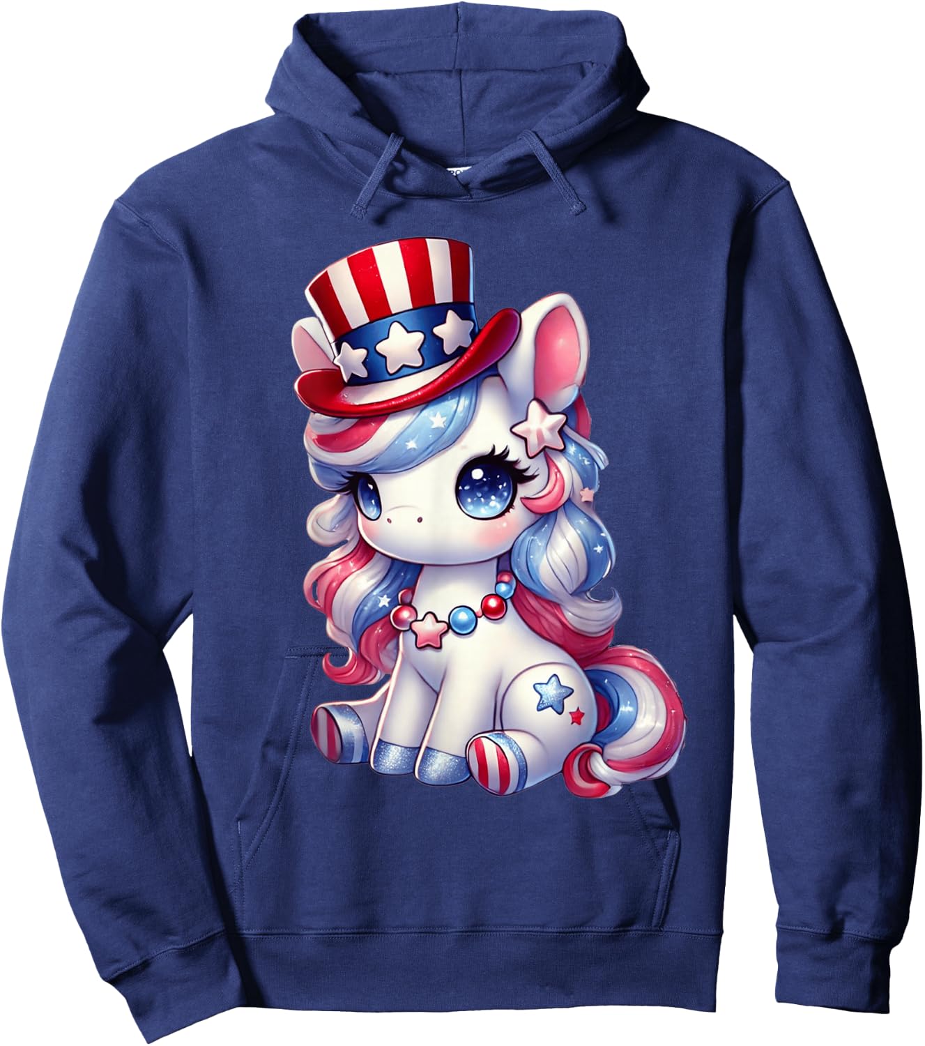 Unicorn 4th of July Shirt Girls Women USA Flag Kids Cute Hoodie - Hoodie | Navy