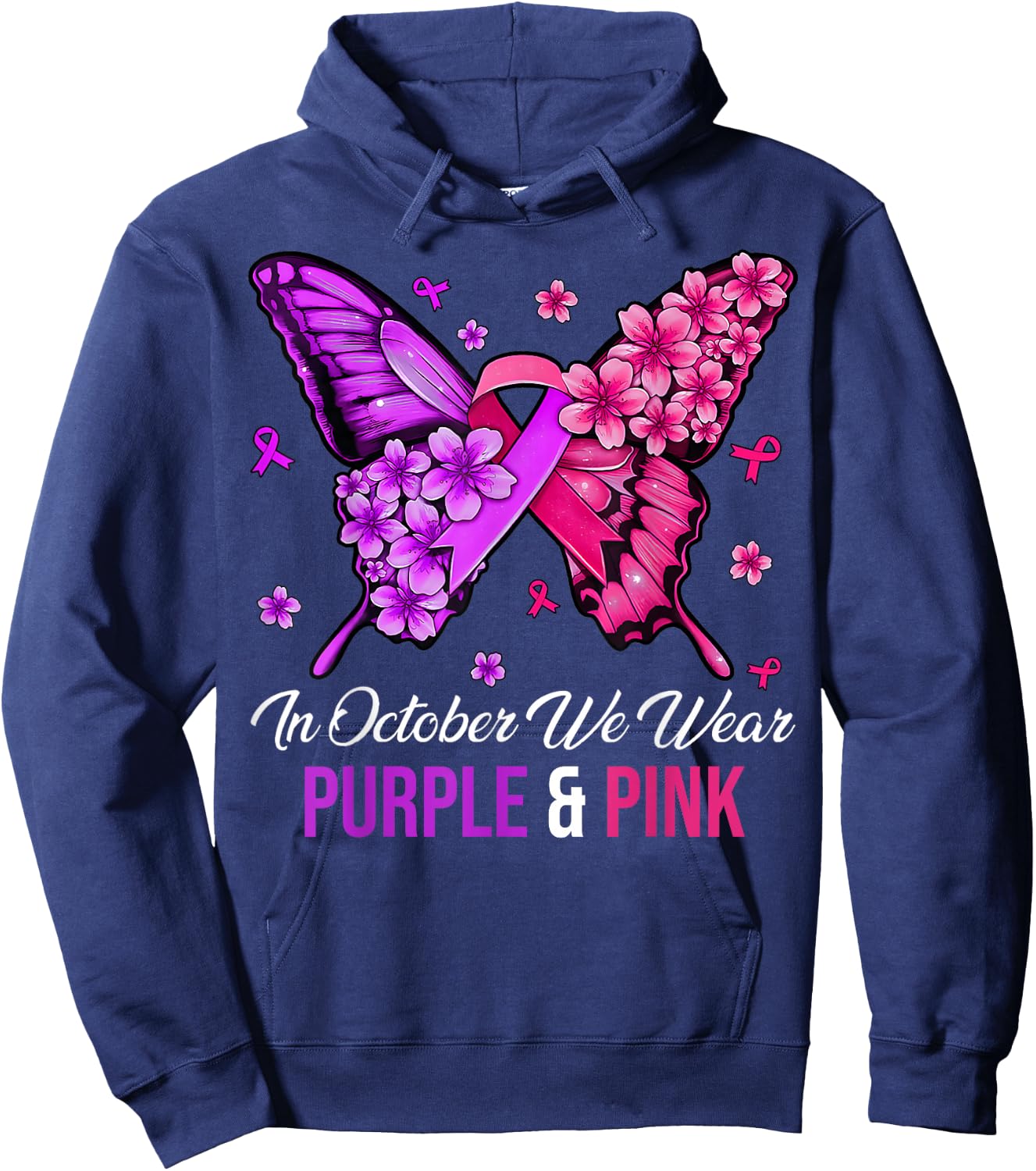 Breast Cancer And Domestic Violence Awareness Butterfly Hoodie - Hoodie | Navy