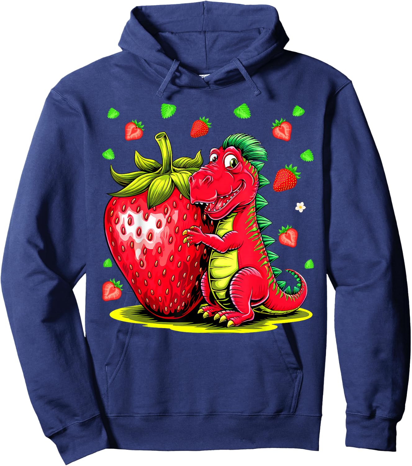 Cute Strawberry Summer Fruit Lover Dinosaur T Rex Boys Girls Hoodie - Hoodie | Navy