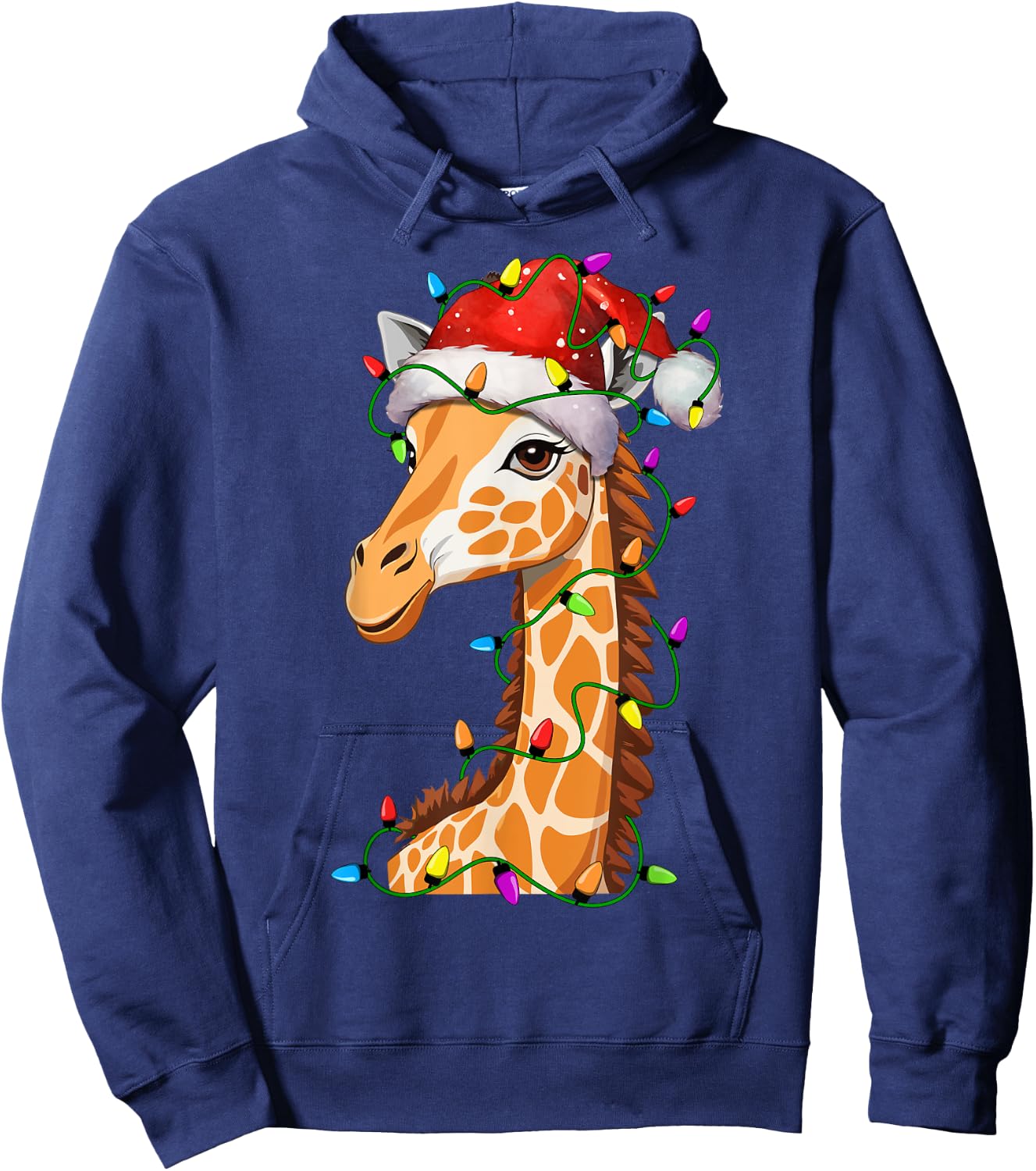 Giraffe Santa Christmas Tree Lighting Xmas Funny Hoodie - Hoodie | Navy