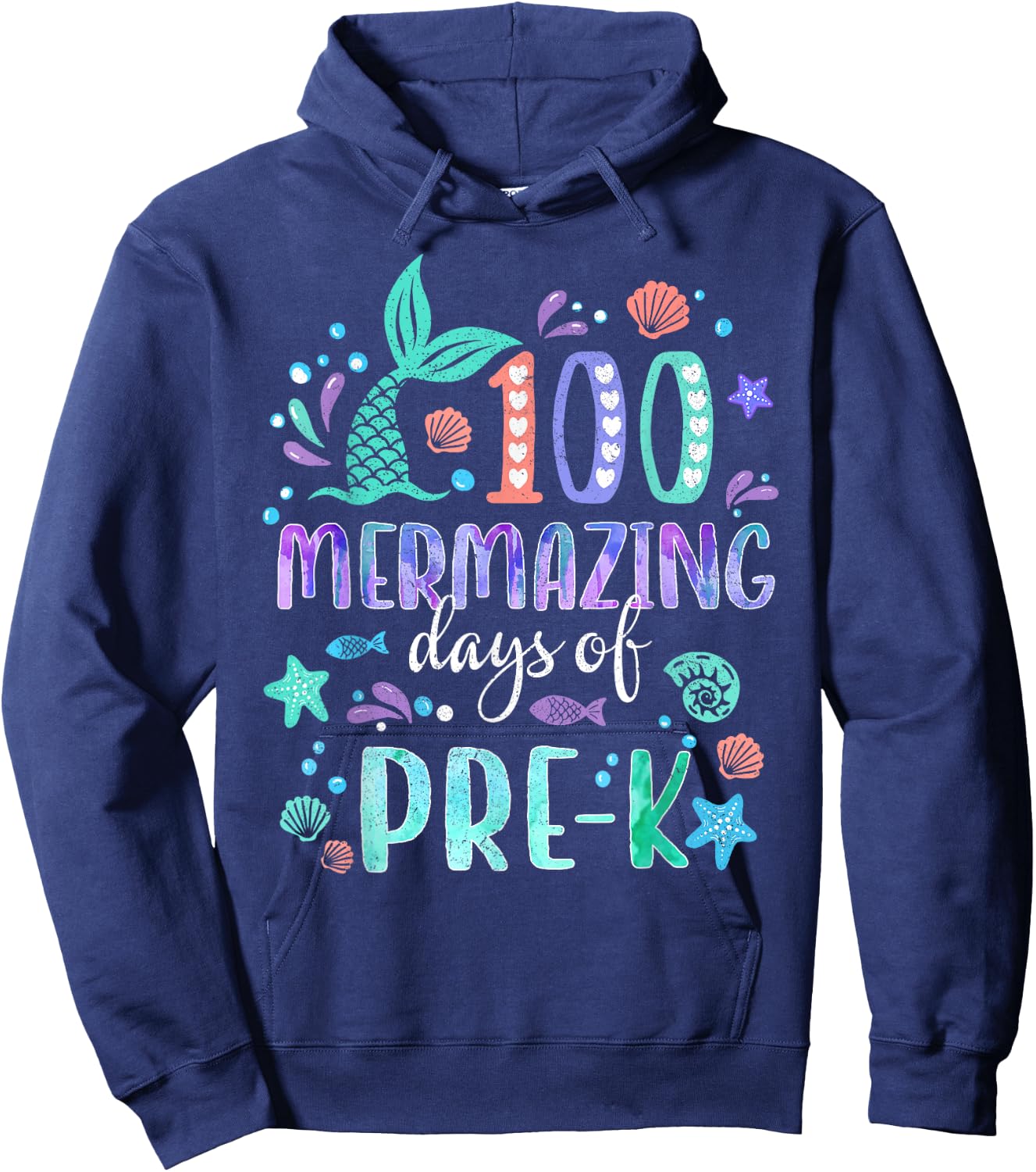 100th Day Mermaid Tail 100 Mermazing Days Of Pre-K Kids Hoodie - Hoodie | Navy