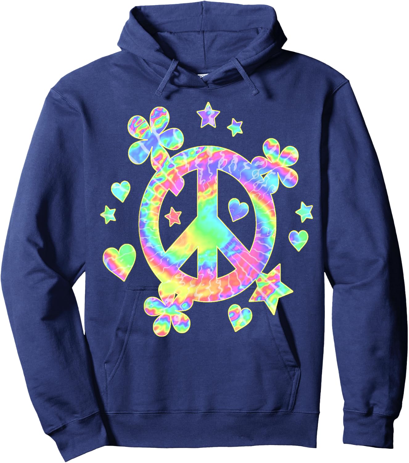 Tie-Dye Peace Sign Cute Love Colorful Tye Dye Hippie Flowers Hoodie - Hoodie | Navy