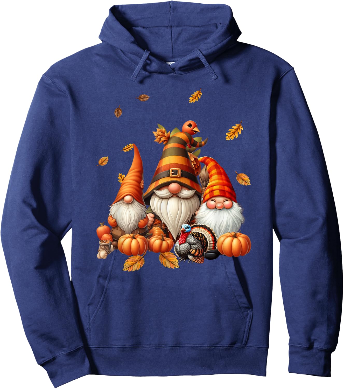 Fall Gnome Pumpkin Leaf Turkey Thanksgiving Autumn Gnomes Hoodie - Hoodie | Navy