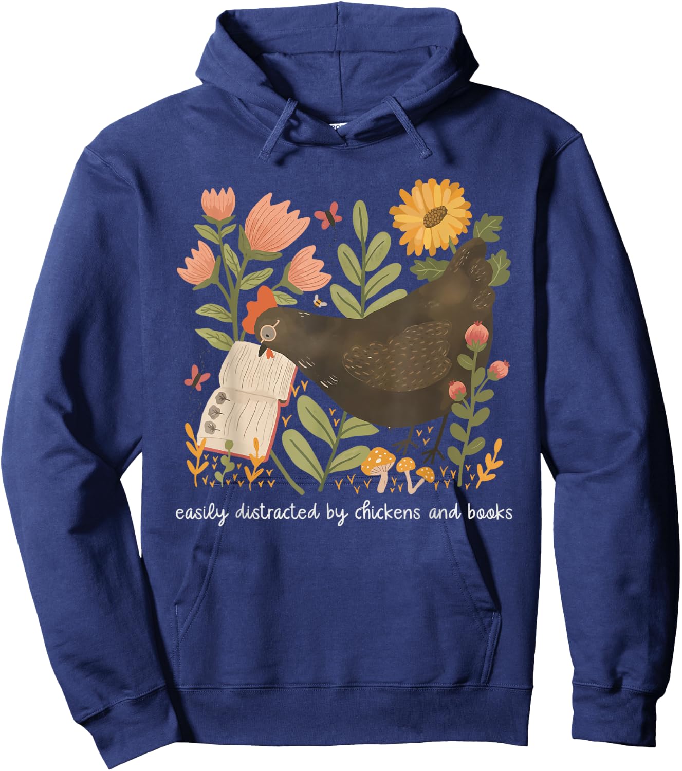 Easily Distracted By Chickens And Books Chicken Book Lover Hoodie - Hoodie | Navy