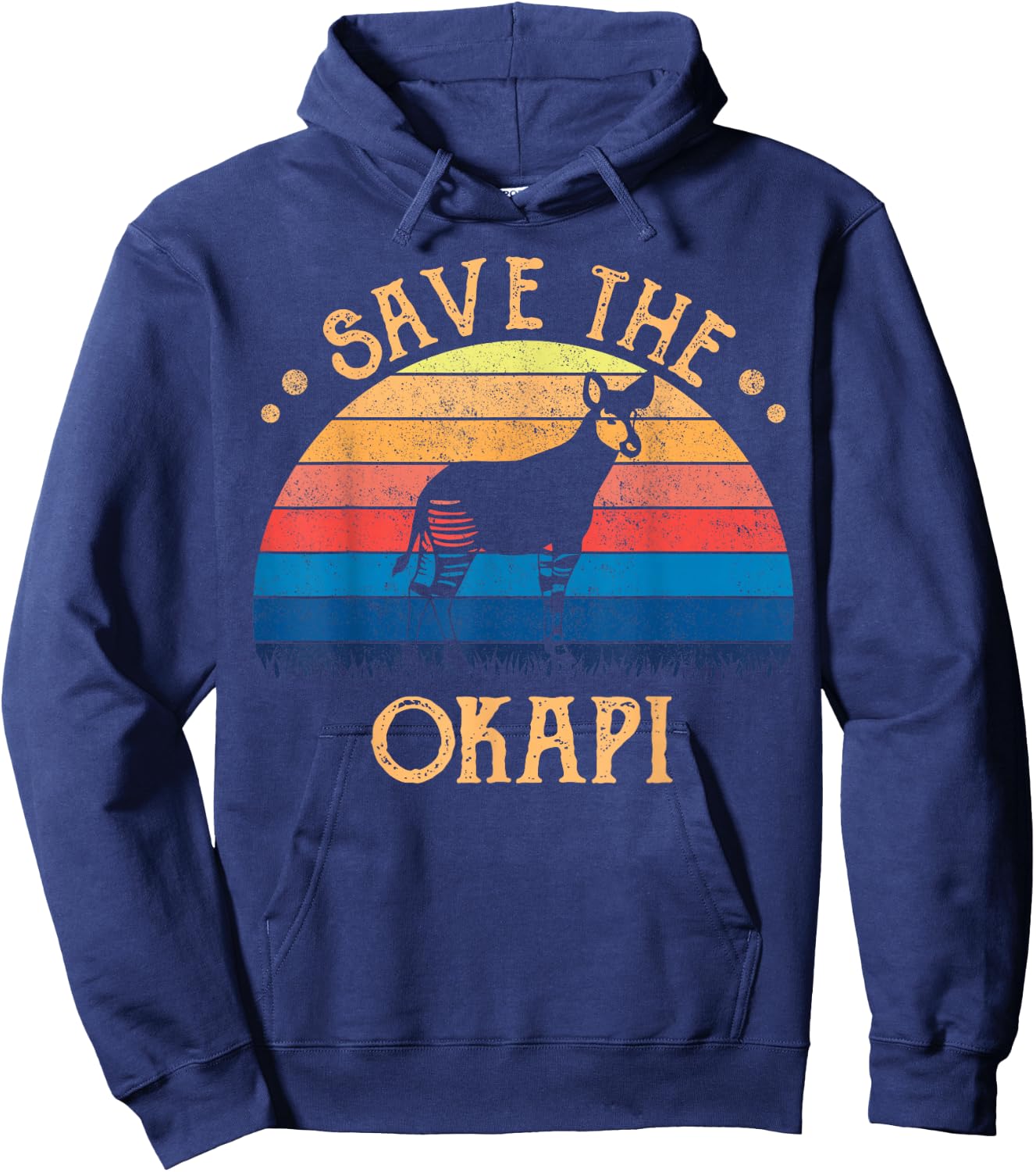 Vintage Retro Sunset Save The Okapi Hoodie - Hoodie | Navy