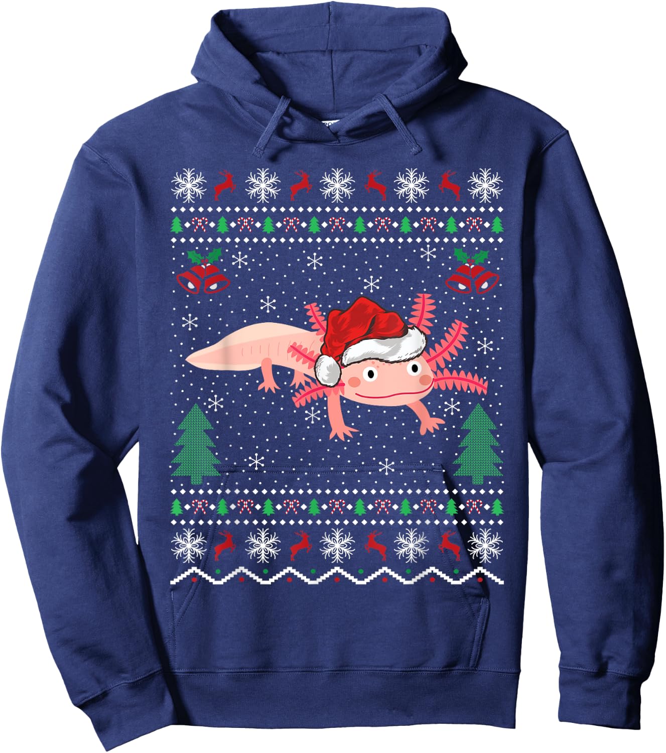 Axolotl Lover Xmas Ugly Santa Hat Axolotl Christmas Hoodie - Hoodie | Navy