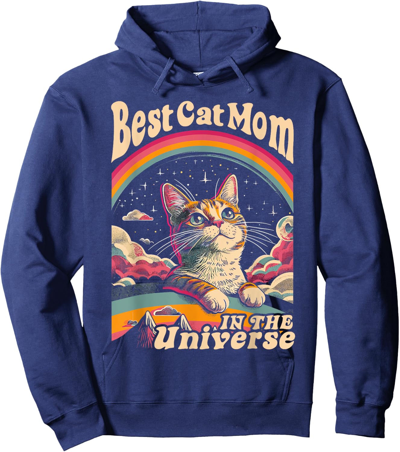 Best Cat Mom In The Universe 60s 70s Hippie Aesthetic Women Hoodie - Hoodie | Navy