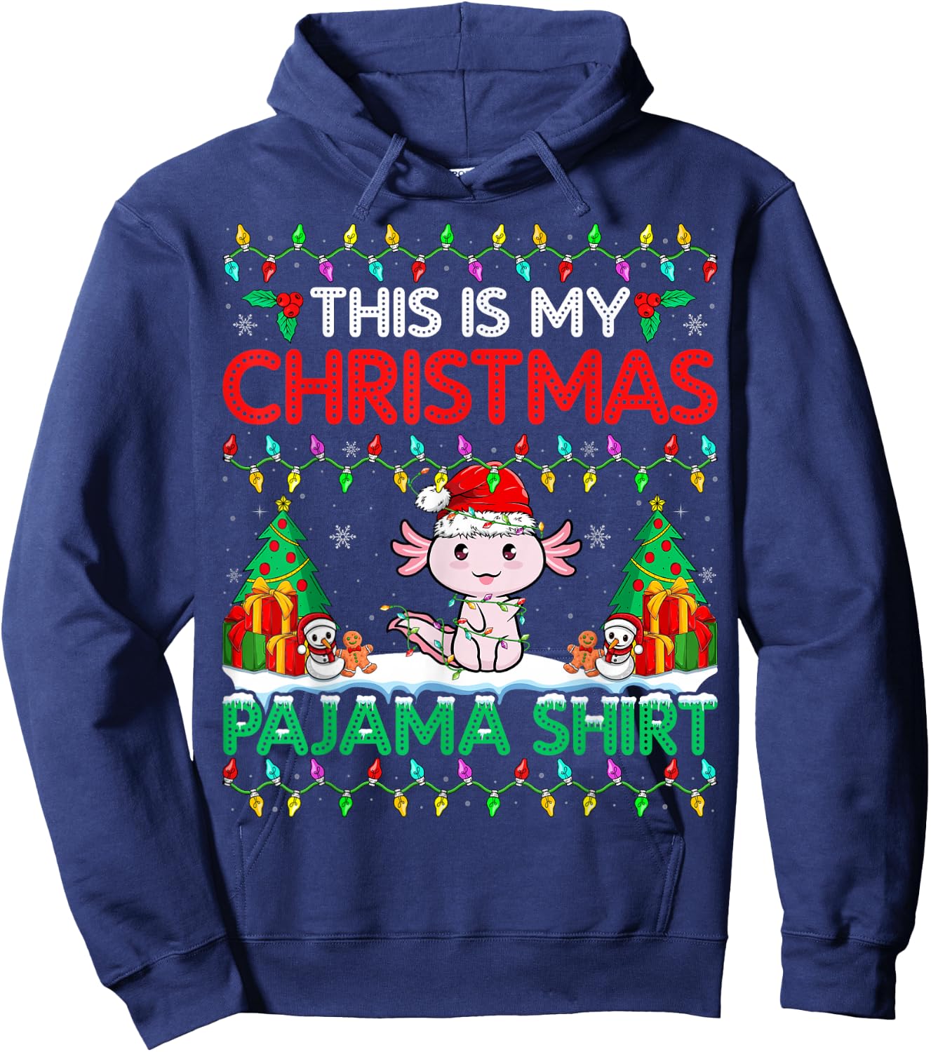 Axolotl Christmas Santa Hat Pajama Shirt Axolotl Lover Xmas Hoodie - Hoodie | Navy