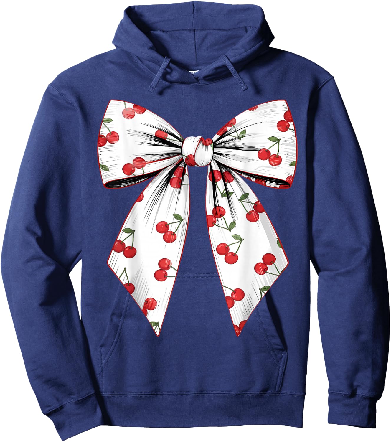 Cherry Coquette Bow Red Cherry Pattern Hoodie - Hoodie | Navy