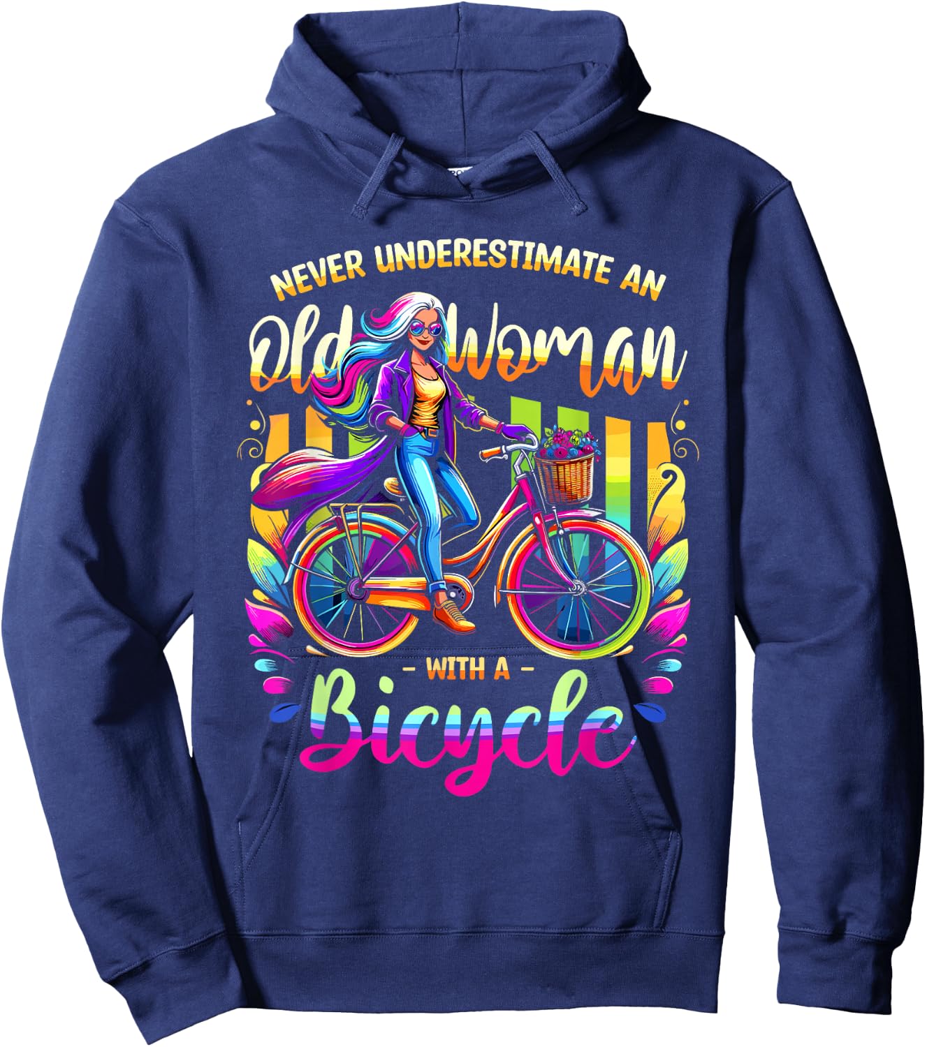 Never Underestimate An Old Woman With A Bicycle Cyclist Hoodie - Hoodie | Navy