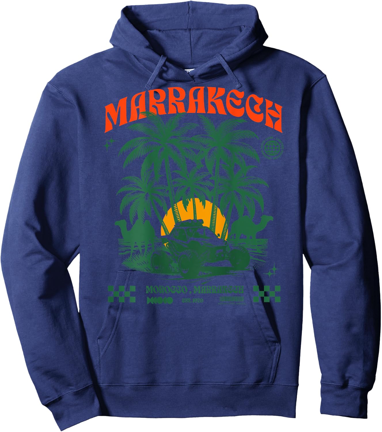 Marrakech Sunset Palm Trees Camel Morocco Lovers Hoodie - Hoodie | Navy