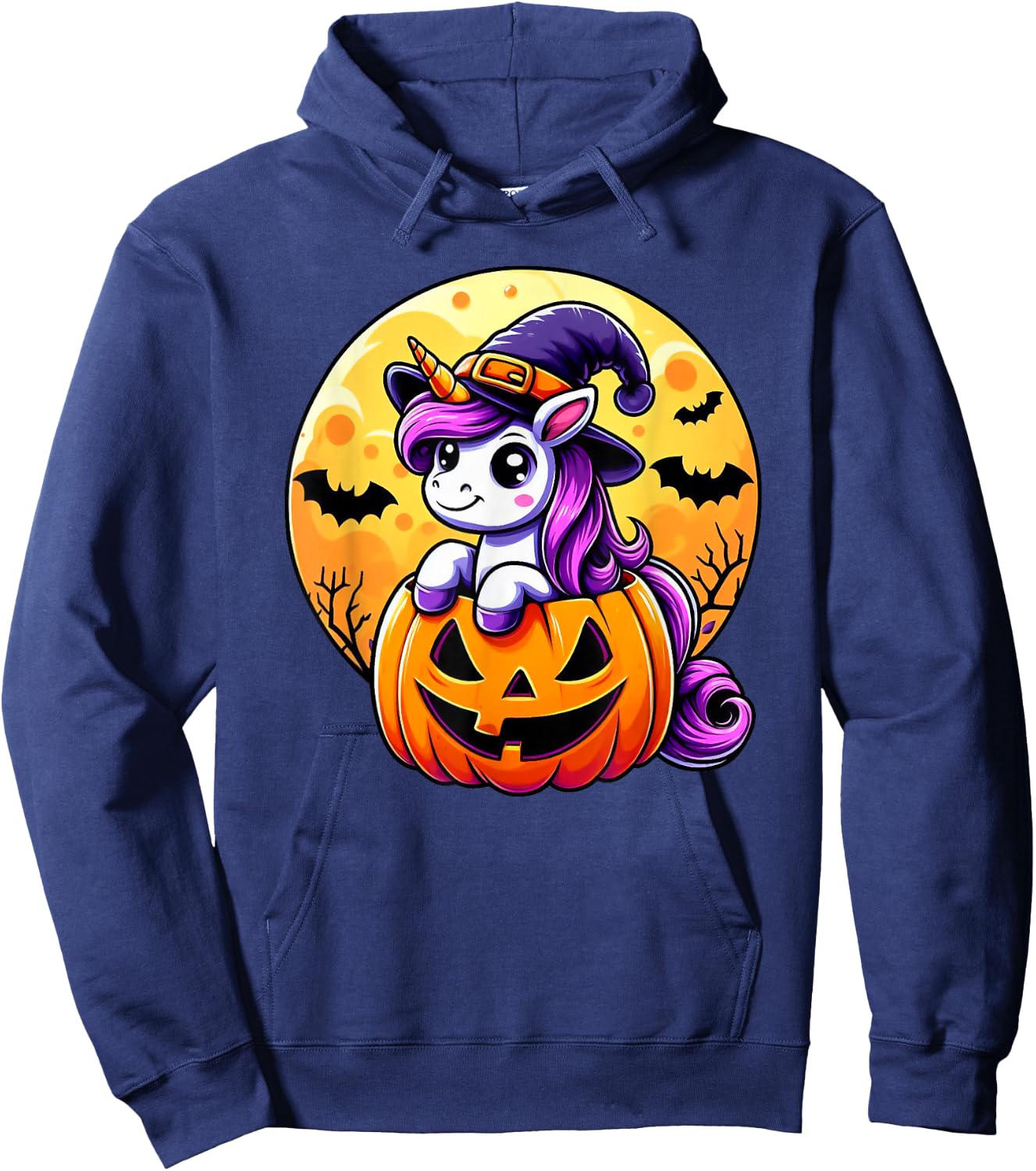 Halloween Cute Unicorn Witch Hat Pumpkin Funny For Kid Girl Hoodie - Hoodie | Navy