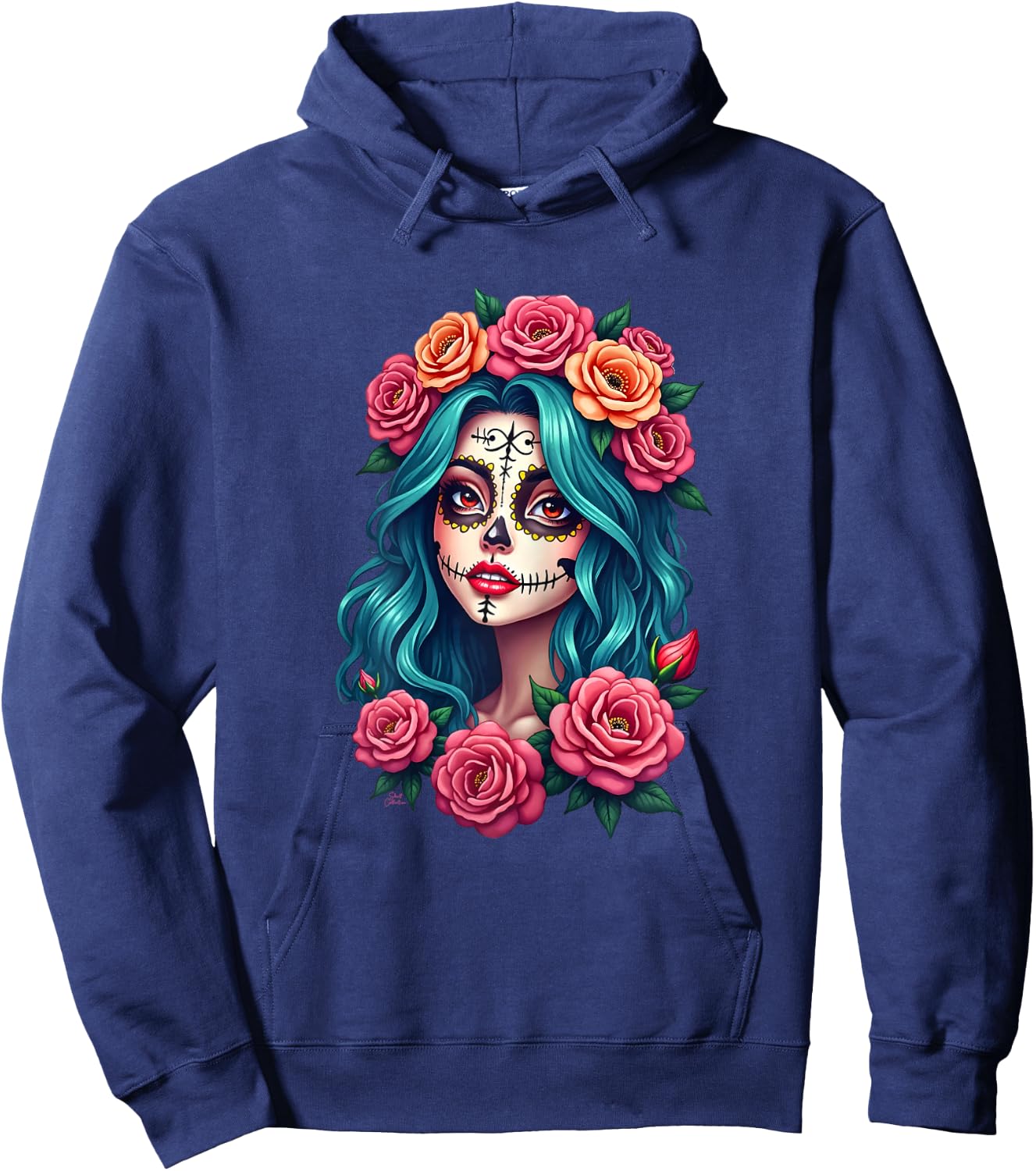 Dia de los Muertos Head Mexican Woman Mexico Sugar Skull , Black, Female X-Small Hoodie - Hoodie | Navy
