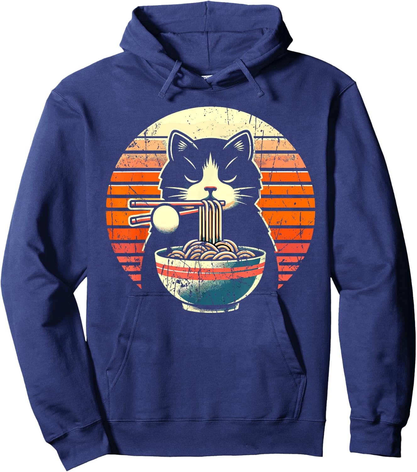 Anime Ramen Cat Retro Japanese Noodles Kawaii Cat Hoodie - Hoodie | Navy