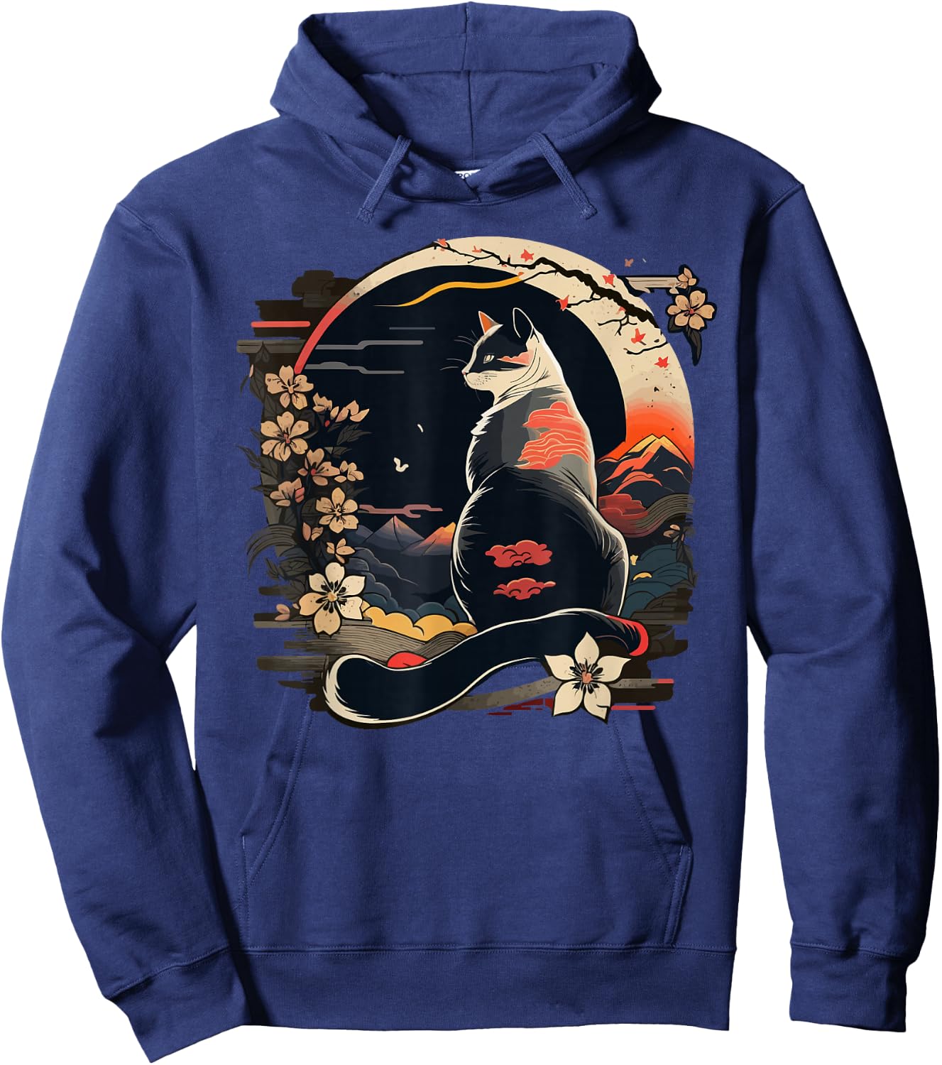 Cat Japan Style Funny Cat Gift Retro Vintage Funny Cat , black Hoodie - Hoodie | Navy