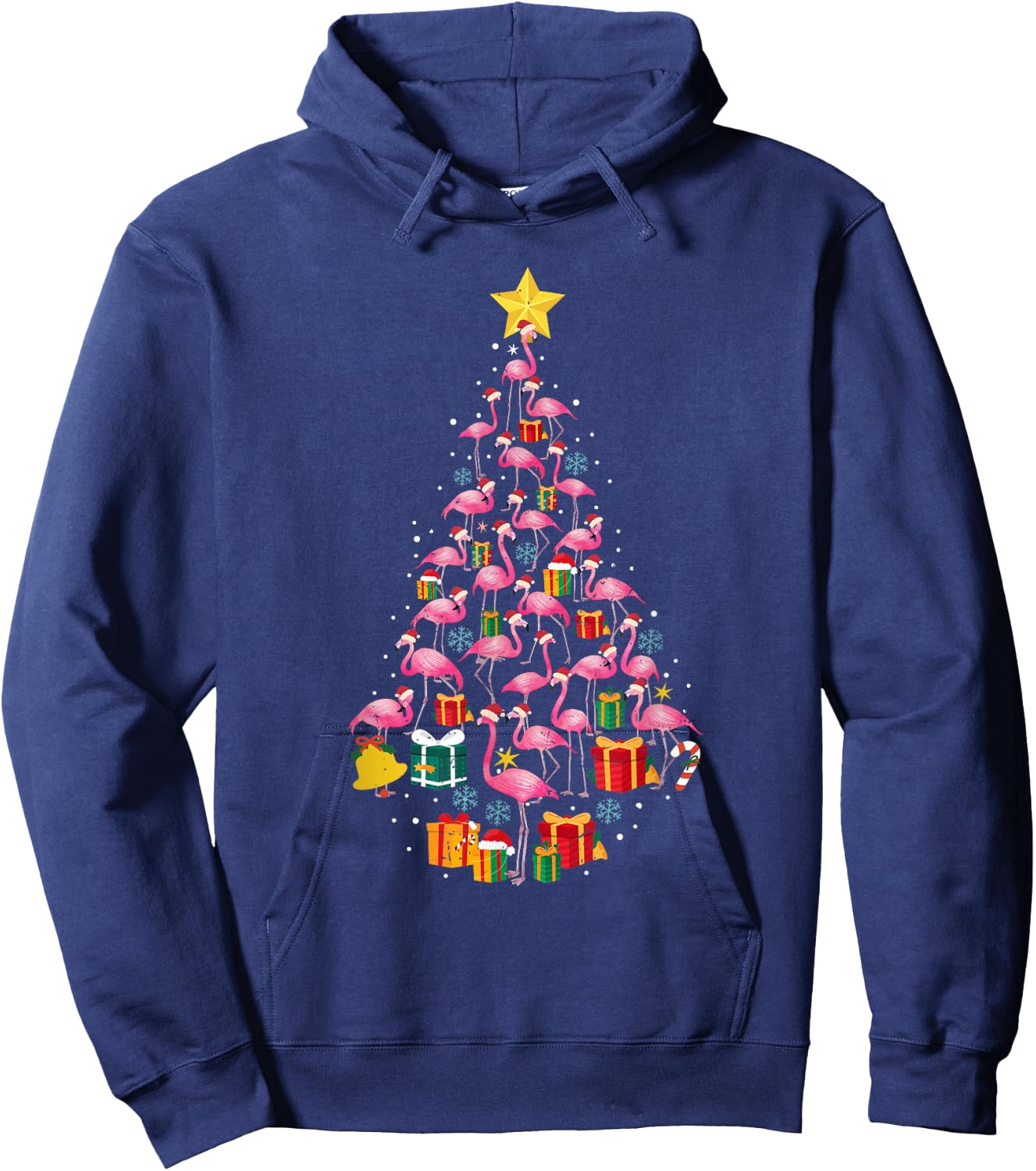 Pink Flamingo Santa Merry Christmas Tree Lights Girls Hoodie - Hoodie | Navy