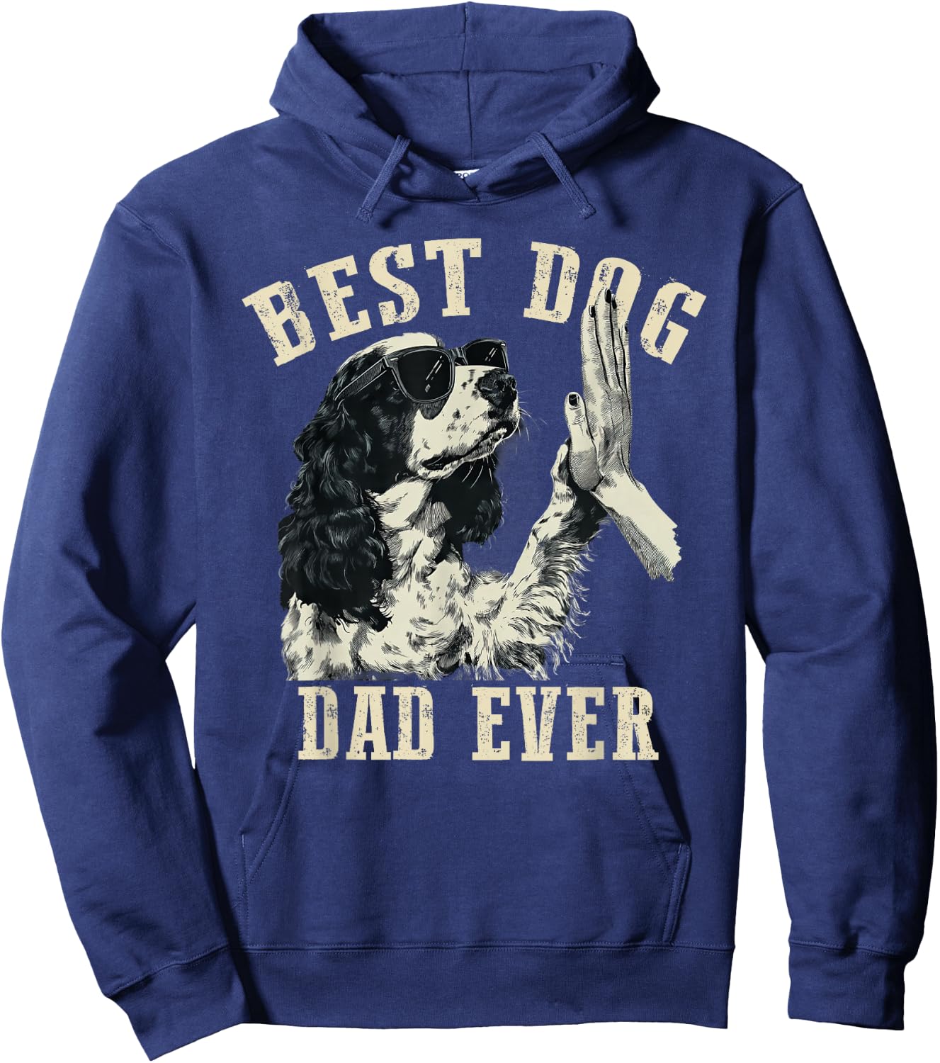 Best Dog Dad Ever Vintage Cute English Springer Spaniel Dog Hoodie - Hoodie | Navy
