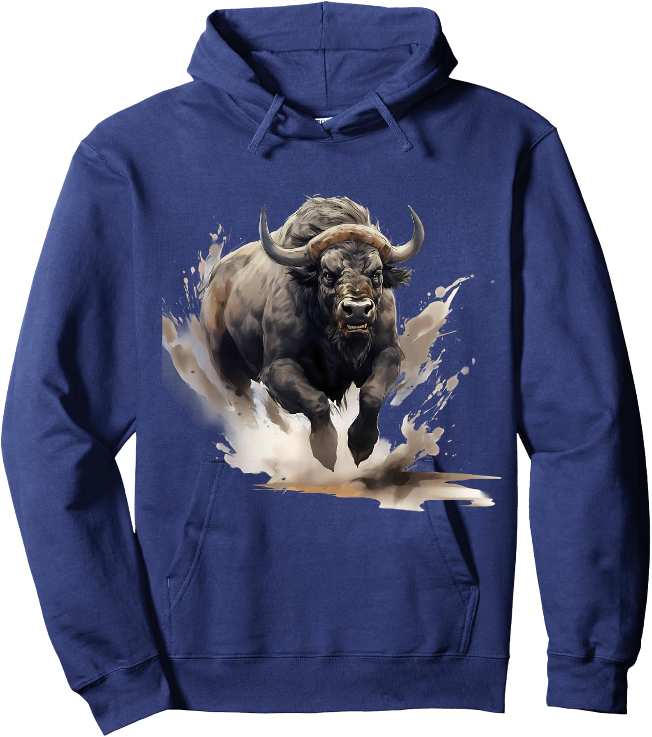 Buffalo Wildlife Safari Splash Bison Animal Art Nature Motif Hoodie - Hoodie | Navy