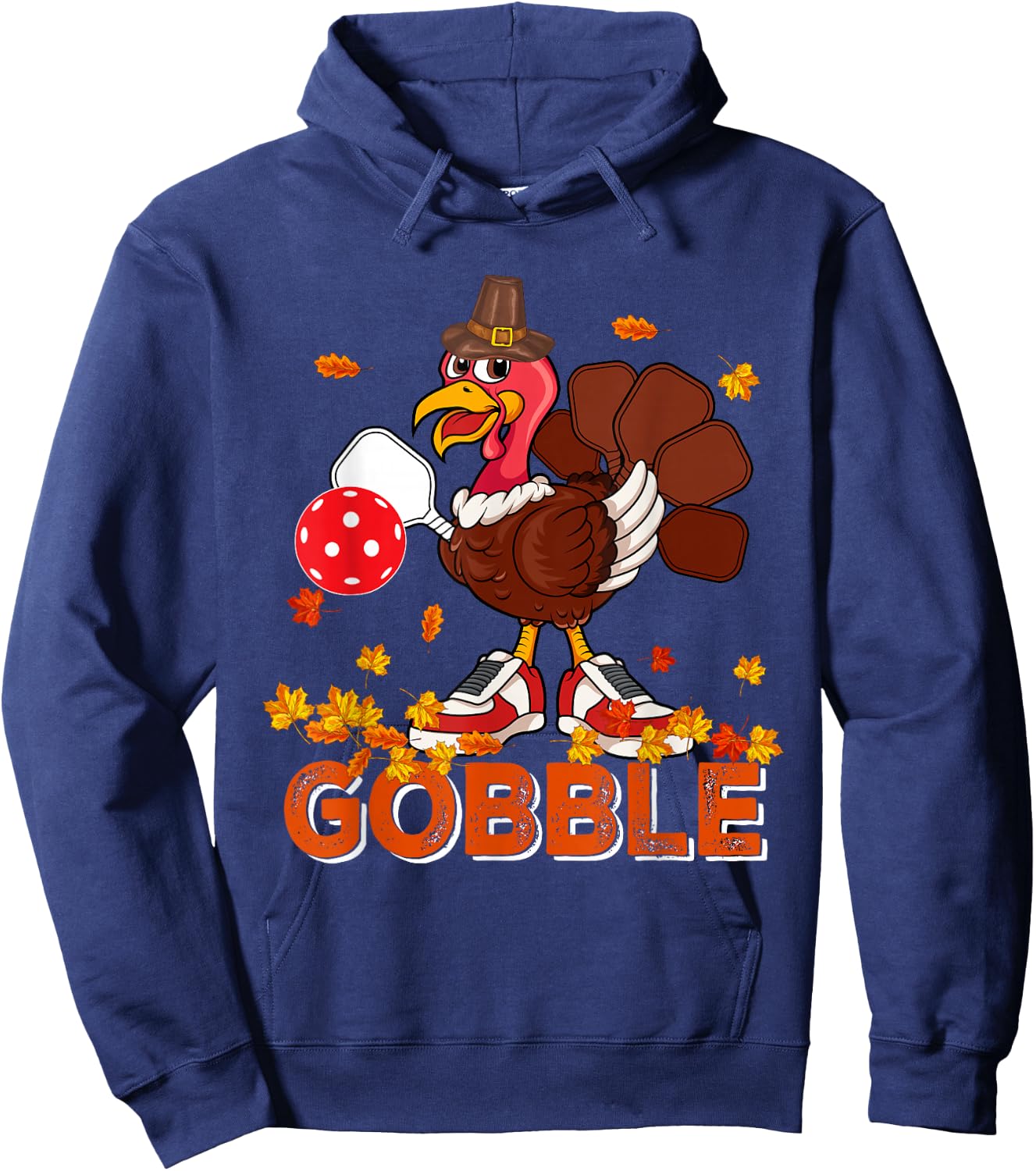 Vintage Gobble Thanksgiving Turkey Playing Pickleball Player Hoodie - Hoodie | Navy