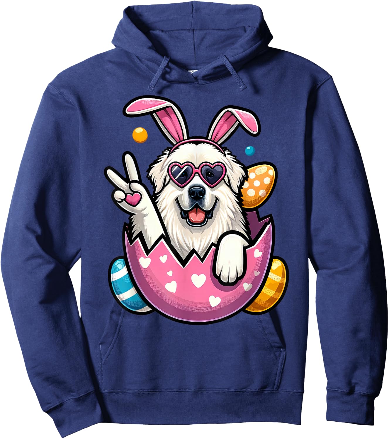 Peace Sign Hand Great Pyrenees Bunny Kids Easter Hoodie - Hoodie | Navy
