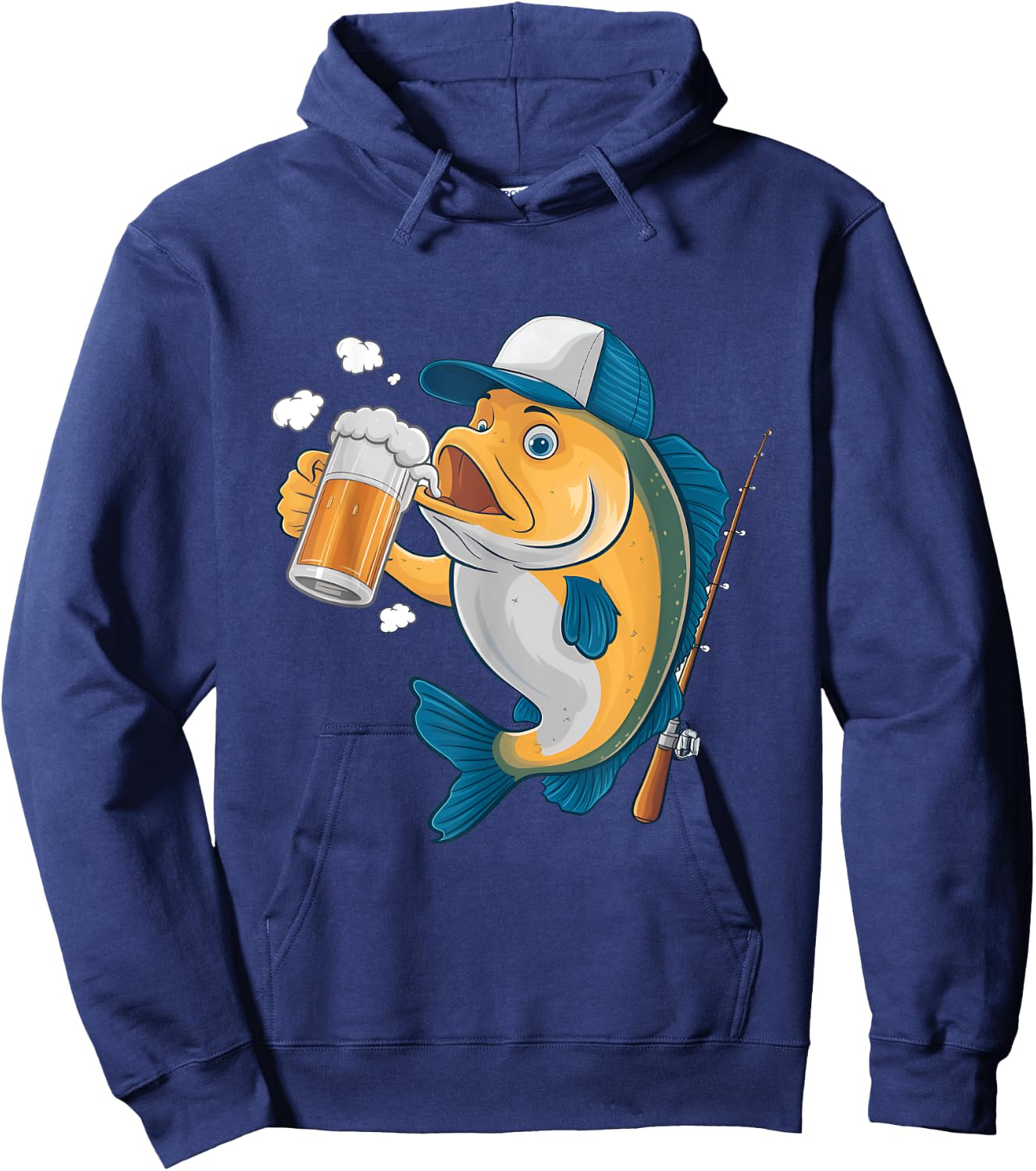 A fish drinking beer wearing a cap Design Hoodie - Hoodie | Navy