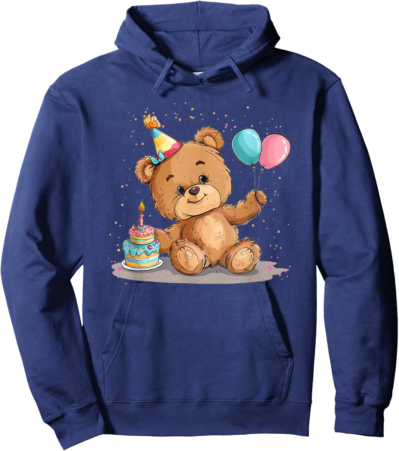 Pretty Teddy Bear with Party Hat and Birthday Balloons Hoodie - Hoodie | Navy
