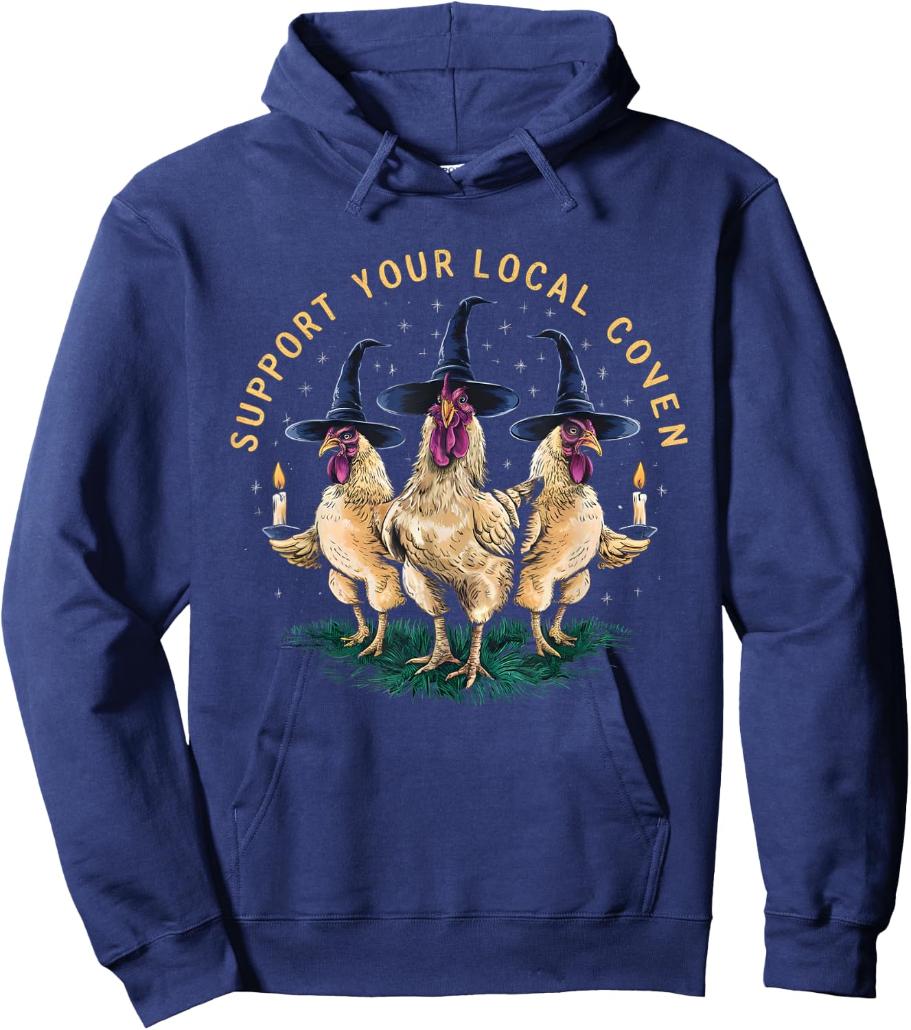 Support Your Local Coven Funny Farm Witch Chicken Halloween Hoodie - Hoodie | Navy
