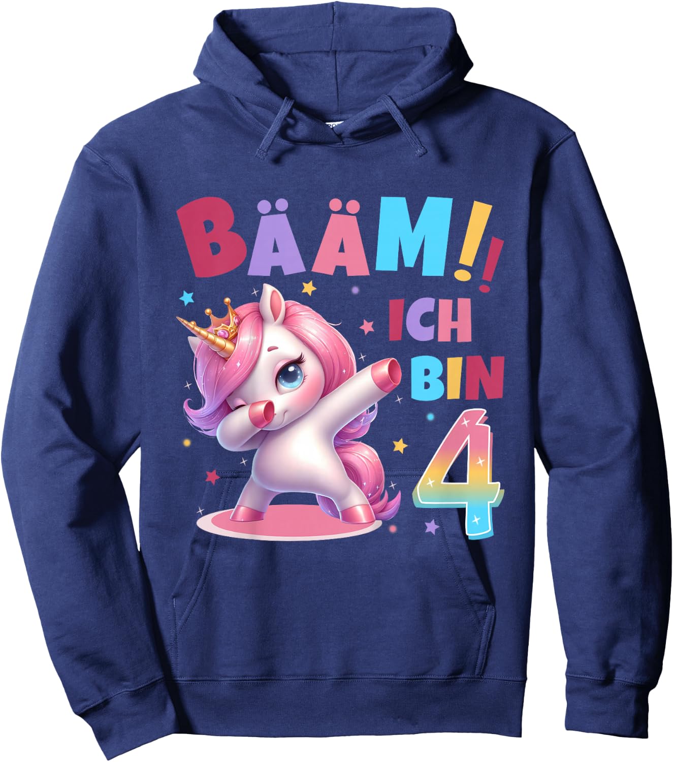 Children's 4th Birthday Girl 4 Years Unicorn Party Outfit Unicorn , black Hoodie - Hoodie | Navy