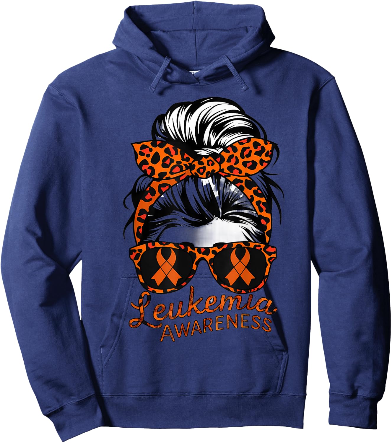 Leukemia Cancer Awareness Girl Head Scarf Orange Ribbon Hoodie - Hoodie | Navy