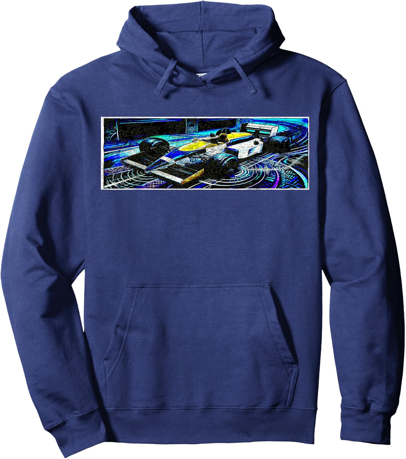 Dark Retro Racing Car Psychedelic Synthwave Graphic Hoodie - Hoodie | Navy
