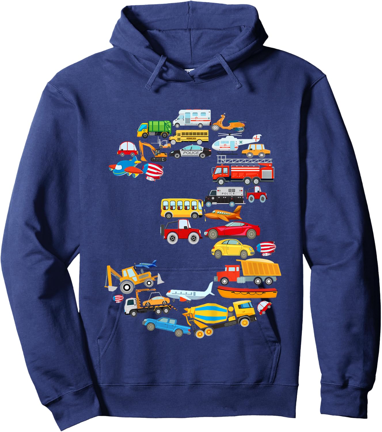 Boys 3rd Birthday Cars Vehicles Fire Engine Hoodie - Hoodie | Navy