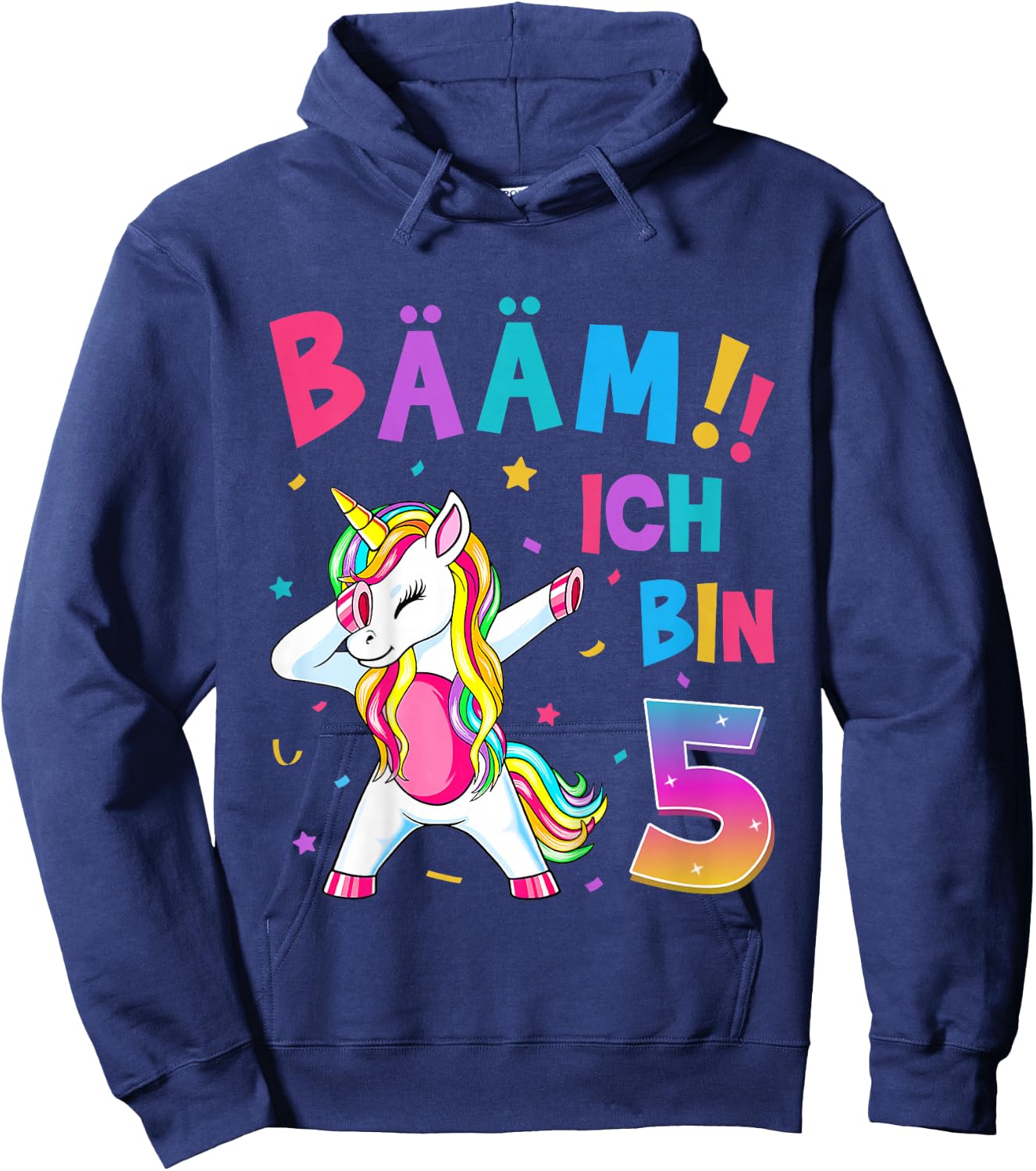 Children's 5th Birthday Girl 5 Years Old Dancing Funny Unicorn , black Hoodie - Hoodie | Navy