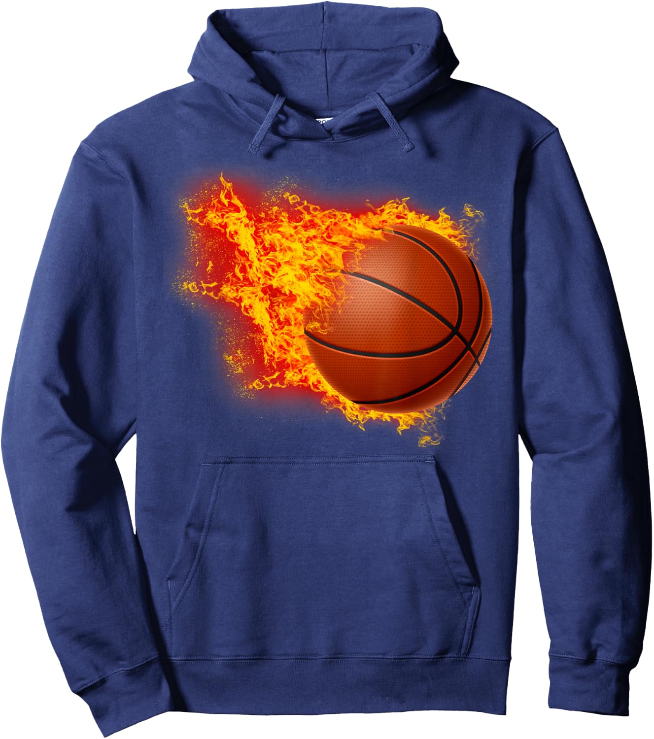 Basketball Hoop Fire Flames Ball Graphic Hoodie - Hoodie | Navy