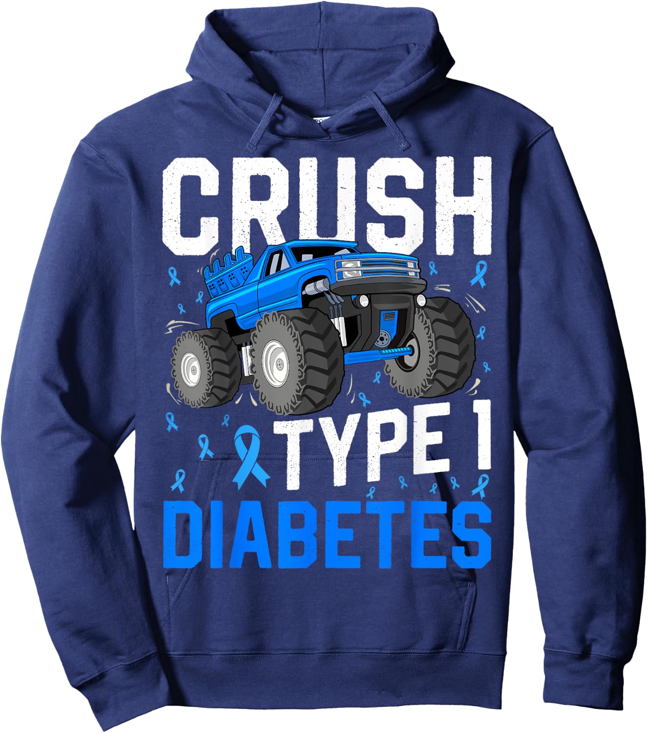 Crush Type 1 Diabetes Awareness Monster Truck Boys Kids Hoodie - Hoodie | Navy