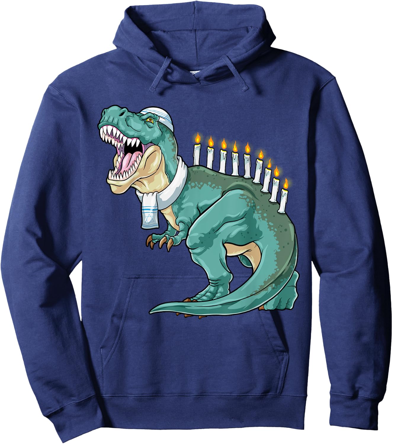 Menorasaurus Rex Hanukkah Shirt Jewish Dinosaur Menorah Hoodie - Hoodie | Navy