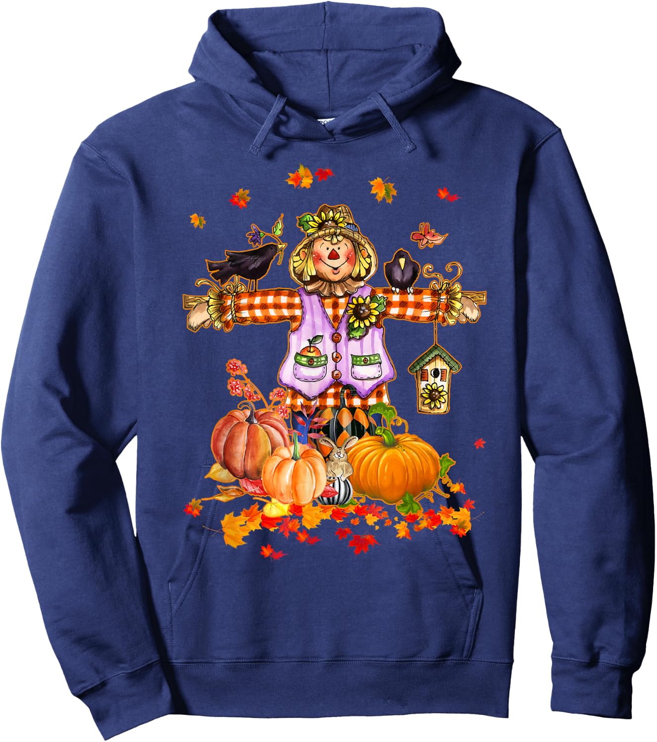 Scarecrow Autumn Hello Fall Pumpkin Thanksgiving Halloween Hoodie - Hoodie | Navy