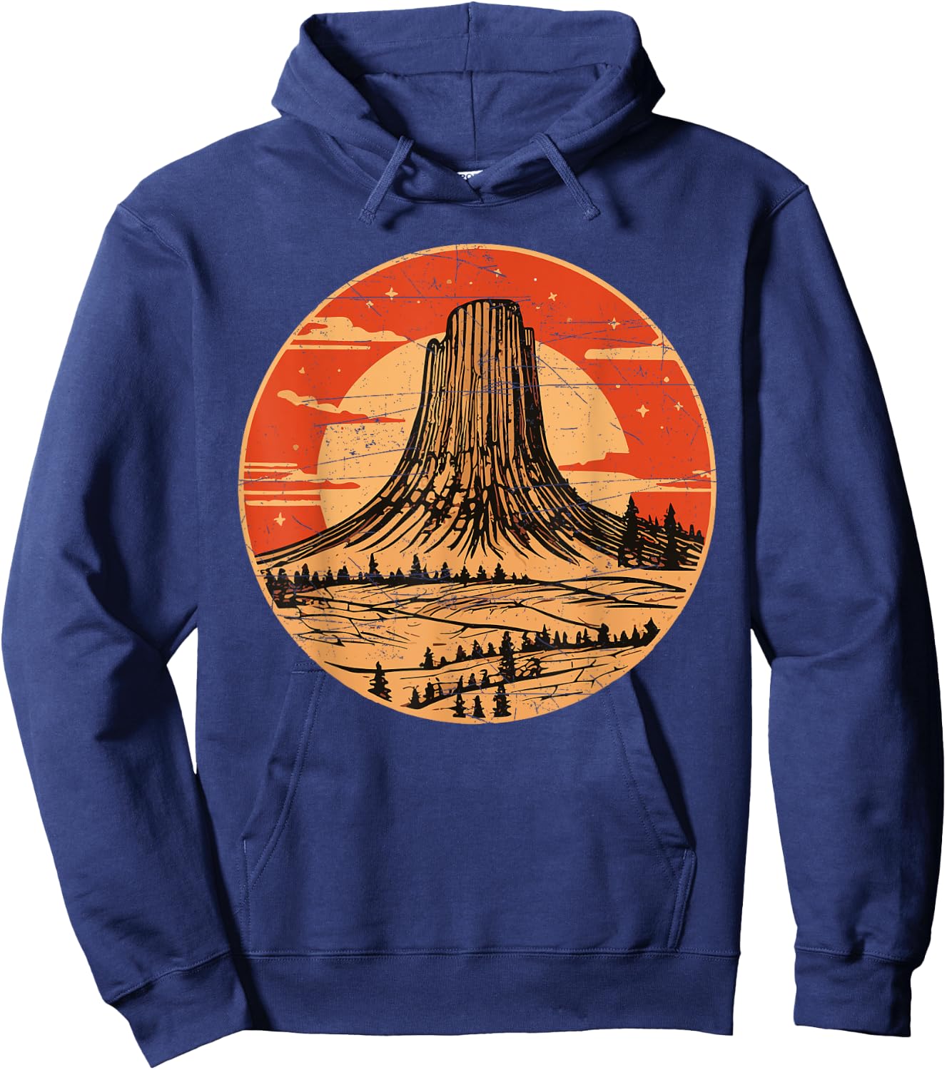 Devils Tower National Monument Wyoming Vintage Retro Travel Hoodie - Hoodie | Navy
