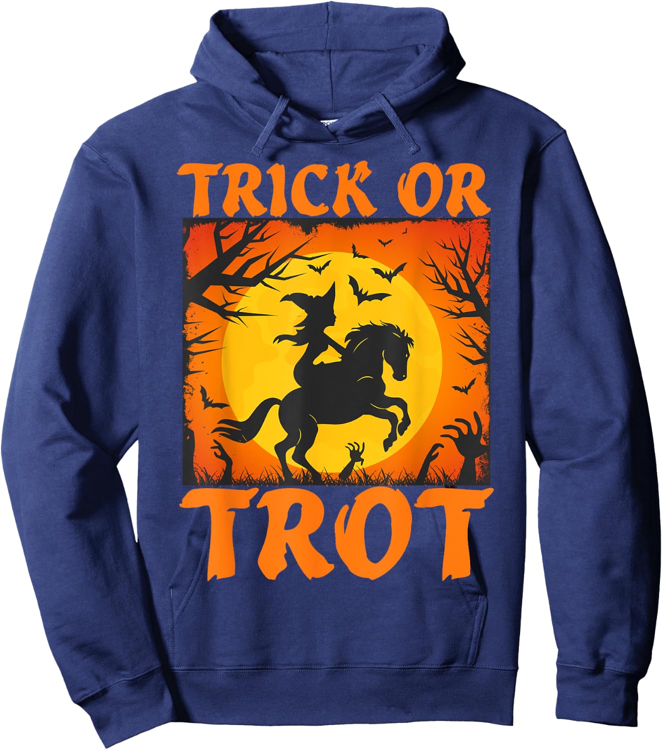 Halloween Horse Lover Witch Riding A Horse Trick or Trot Hoodie - Hoodie | Navy