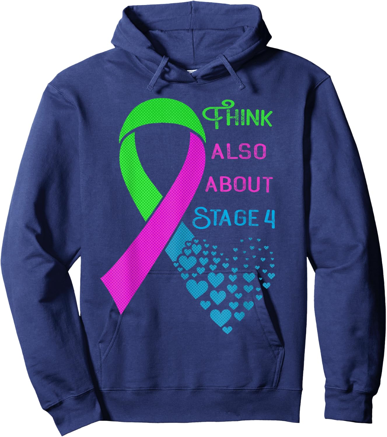 Metastatic Breast Cancer Awareness Heart Ribbon Graphic Hoodie - Hoodie | Navy