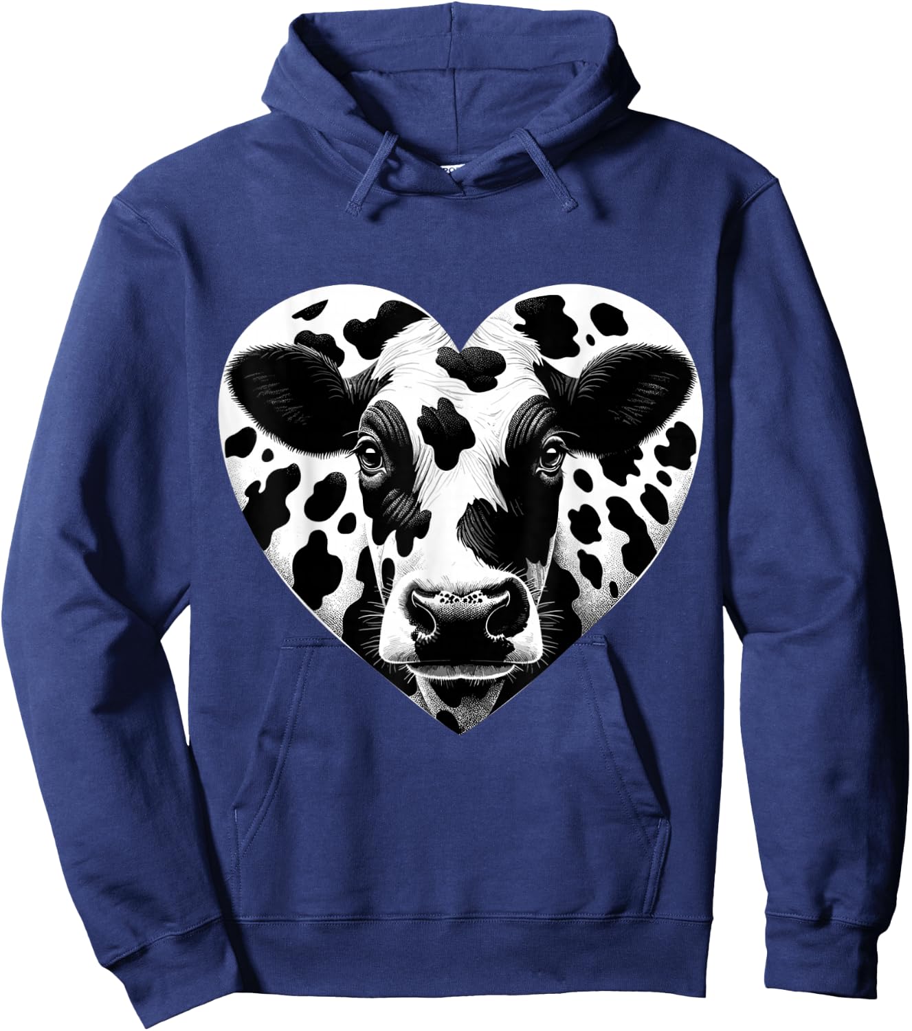 Cow Print Heart Cow Farmer Girl Hoodie - Hoodie | Navy