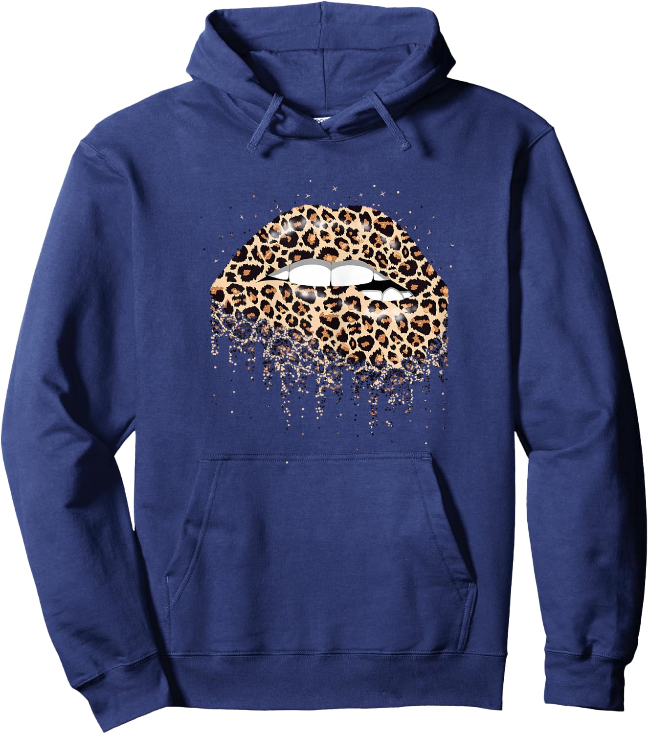 Sexy Women's Lips with Leopard Print for Wild Cats Trend Hoodie - Hoodie | Navy