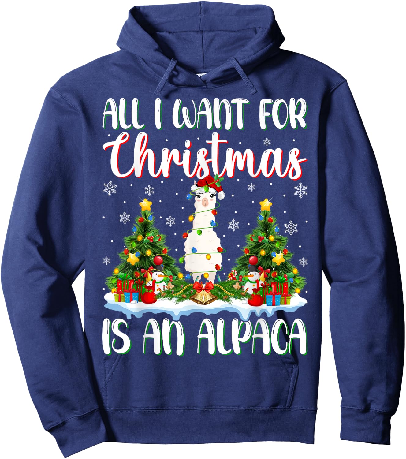 I Want For Christmas Is A Alpaca Xmas Tree Lights Hoodie - Hoodie | Navy