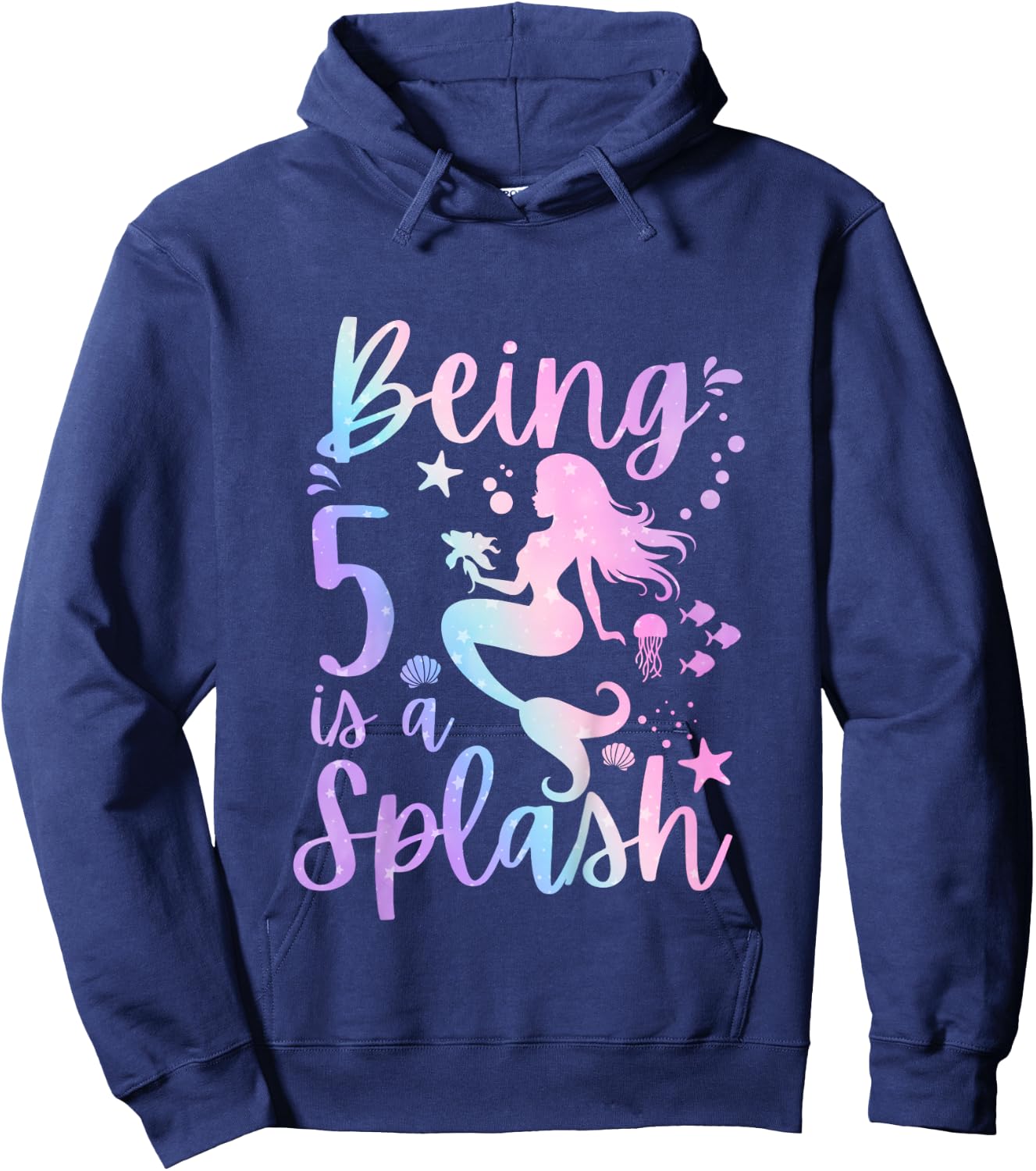 5 Year Old 5th Mermaid Birthday Under Sea Party Themed Hoodie - Hoodie | Navy