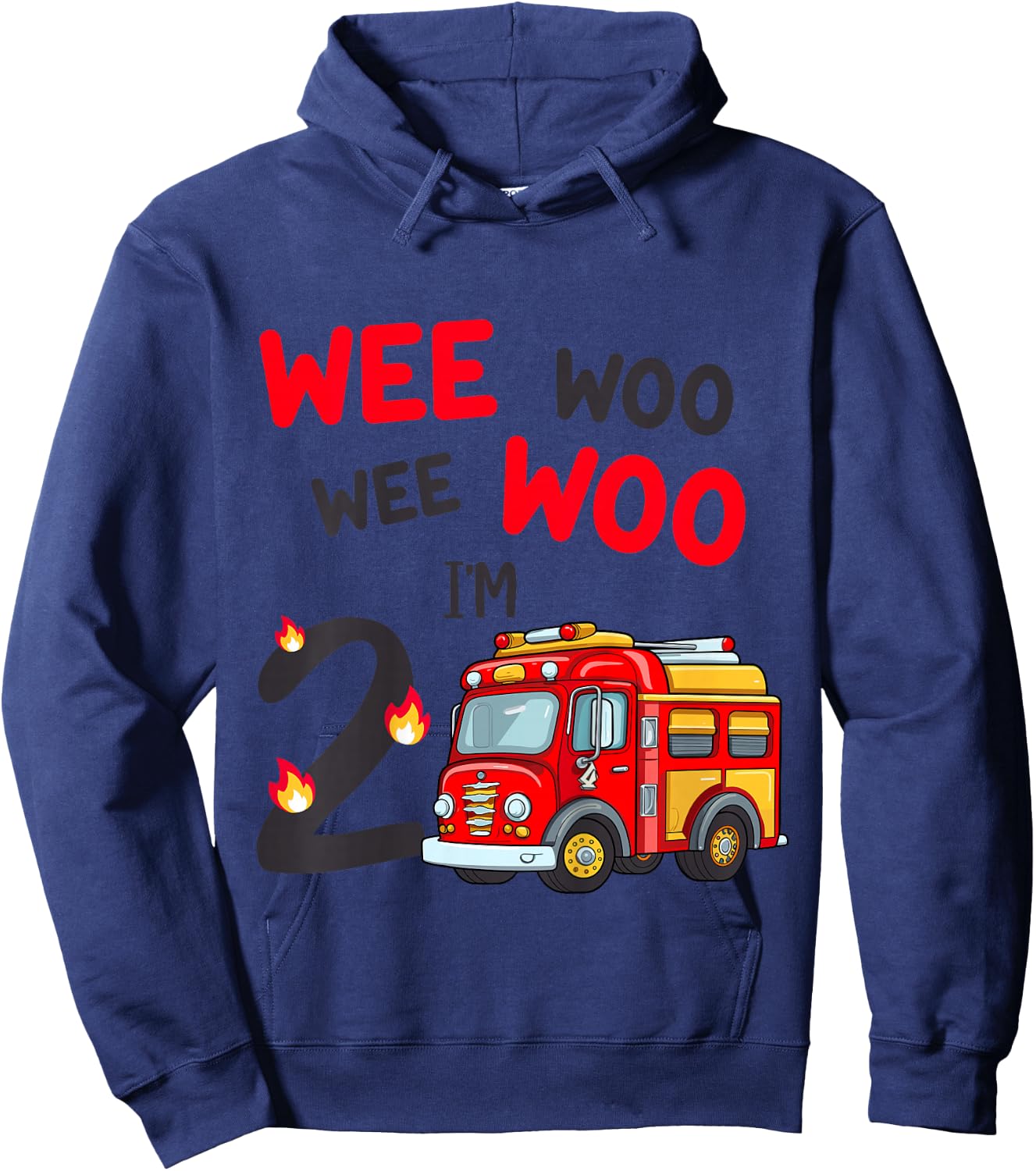 Wee Woo I'm 2 Years Old Red Fire Truck Boys 2nd Birthday Hoodie - Hoodie | Navy
