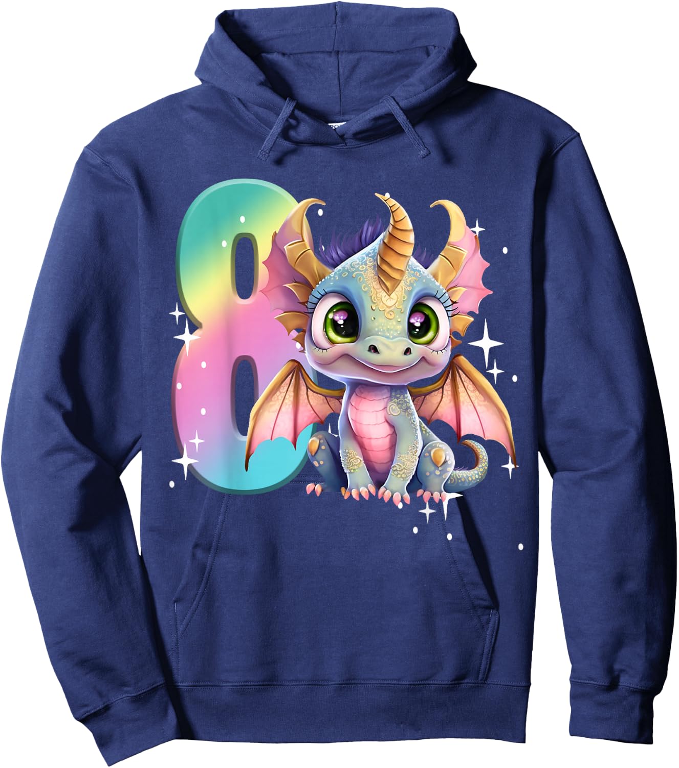 8th Birthday Shirt Girl Dragon Birthday Outfit Rainbow Eight Hoodie - Hoodie | Navy