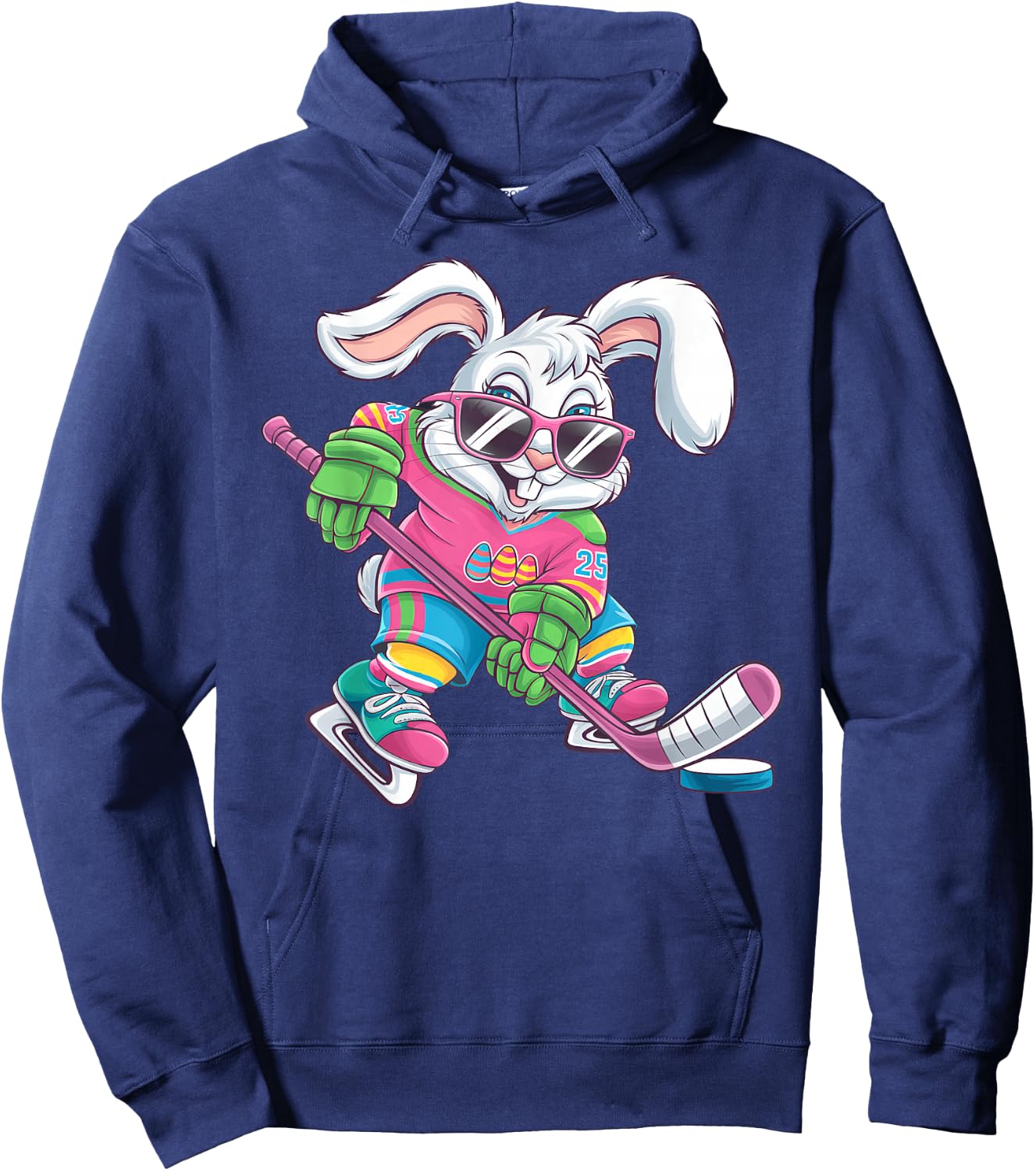 Happy Easter Bunny Playing Hockey Easter Sport Kids Boys Hoodie - Hoodie | Navy
